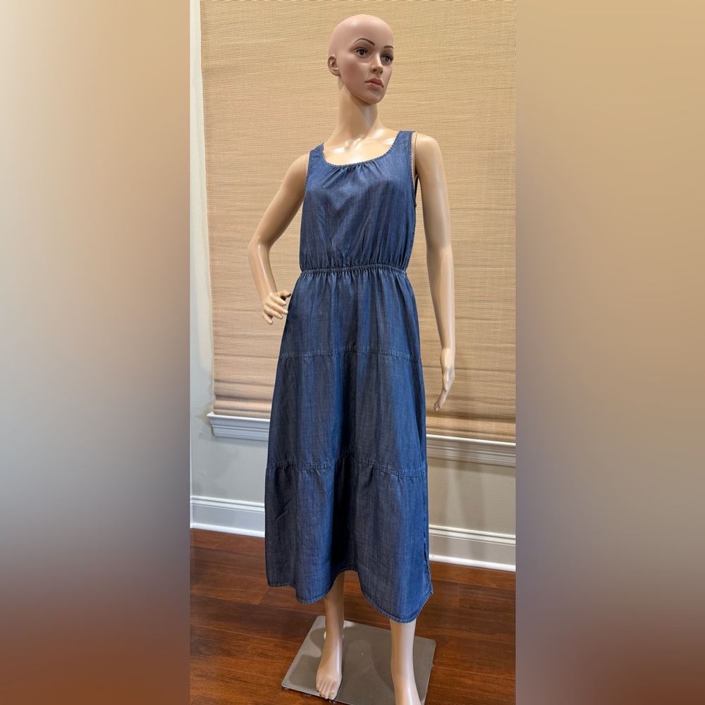 Talbots Blue Denim Sleeveless Scoop Neck MIDI/Maxi Sundress